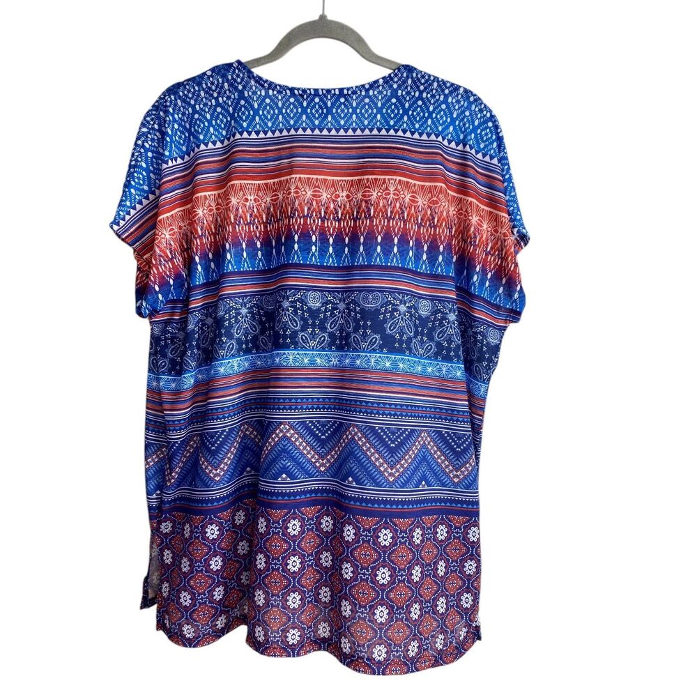 B.L.E.U. Women XL Patriotic Top Red White Blue Studded V-Neck Oversize Americana - Picture 2 of 7